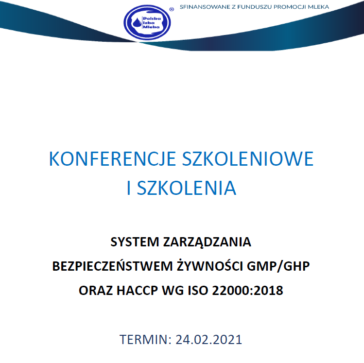 Zaproszenie na szkolenie pt. "System zarządzania bezpieczeństwem żywności GMP/GHP oraz HACCP wg ISO 22000:2018"